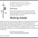 Danksagung Hedwig Schulz