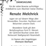 Danksagung Renate Melchrick geb. Elsholz