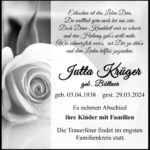 Traueranzeige Jutta Krüger, geb. Büttner
