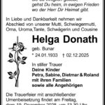 Traueranzeige Helga Donath, geb. Bunar