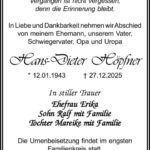 Traueranzeige Hans-Dieter Höpfner