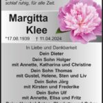 Traueranzeige Margitta Klee