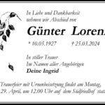 Traueranzeige Günter Lorenz
