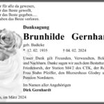 Danksagung Brunhilde Gernhardt, geb. Badicke
