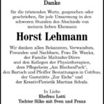 Danksagung Horst Lehmann