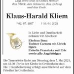 Traueranzeige Klaus-Harald Kliem