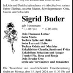 Traueranzeige Siegrid Buder, geb. Heinemann