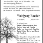 Traueranzeige Wolfgang Raeder
