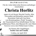 Danksagung Christa Horlitz