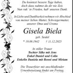 Traueranzeige Gisela Biela, geb. Seidel