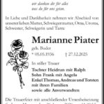 Traueranzeige Marianne Piater, geb. Buder