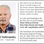 Traueranzeige Willi Sabransky