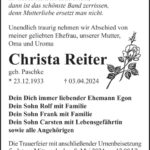 Traueranzeige Christa Reiter, geb. Paschke