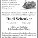 Traueranzeige Rudi Schenker