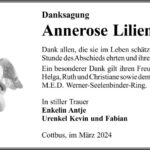 Danksagung Annerose Lilienthal
