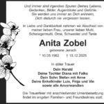 Traueranzeige Anita Zobel geb. Jensch