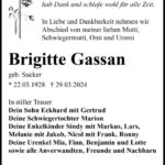 Traueranzeige Brigitte Gassan, geb. Sucker