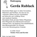 Traueranzeige Gerda Rublack