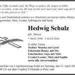 Traueranzeige Hedwig Schulz, geb. Heinze