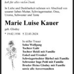 Traueranzeige Marie Luise Kauer, geb. Glodny