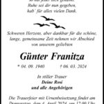 Traueranzeige Günter Franitza