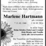 Traueranzeige Marlene Hartmann, geb. Leverenz