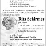 Traueranzeige Rita Schirmer, geb. Noack