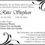 Traueranzeige Ritta Stephan