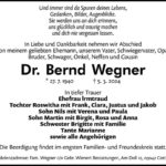 Traueranzeige Dr. Bernd Wegner