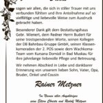Danksagung Rainer Metzner