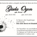 Traueranzeige Gisela Ogon, geb. Brauer
