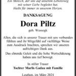 Danksagung Dora Piltz, geb. Wussogk