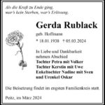 Traueranzeige Gerda Rublack, geb. Hoffmann