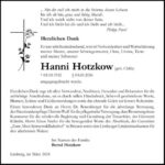 Danksagung Hanni Hotzkow, geb. Chilla