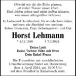 Traueranzeige Horst Lehmann