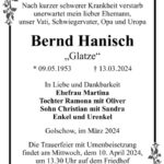 Traueranzeige Bernd Hanisch "Glatze"