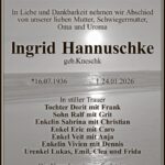 Traueranzeige lngrid Hannuschke, geb. Kneschk
