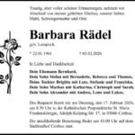 Traueranzeige Barbara Rädel, geb. Lamprich