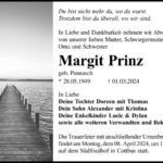 Traueranzeige Margit Prinz, geb. Pannasch