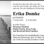 Traueranzeige Erika Domke, geb. Kaulitzki