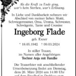 Traueranzeige Ingeborg Flade, geb. Exner