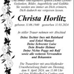 Traueranzeige Christa Horlitz