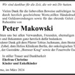 Danksagung Peter Makowski
