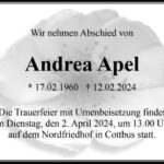 Traueranzeige Andrea Apel
