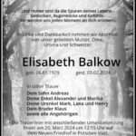 Traueranzeige Elisabeth Balkow