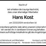 Nachruf Hans Kost