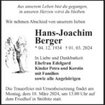 Traueranzeige Hans-Joachim Berger