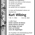 Traueranzeige Kurt Wilzing