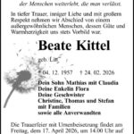 Traueranzeige Beate Kittel, geb. Litt