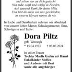 Traueranzeige Dora Piltz, geb. Wussogk